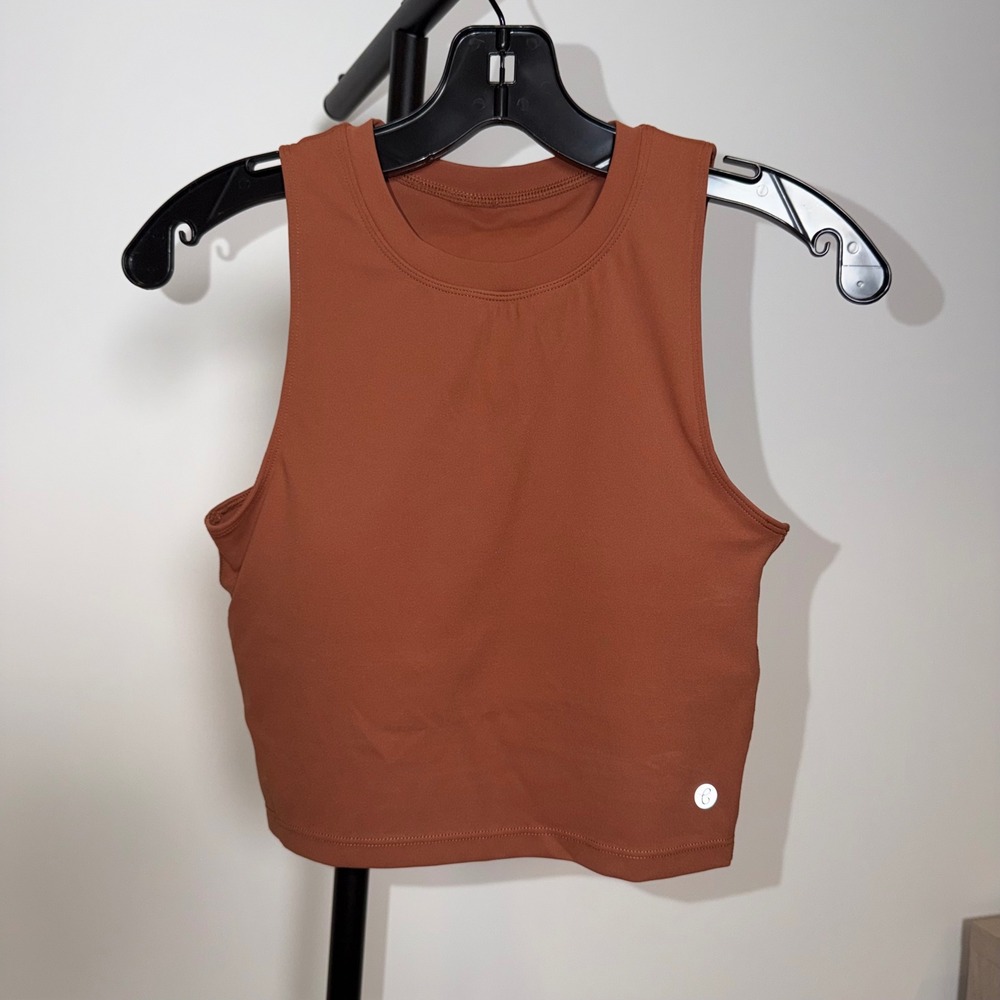 CRZ YOGA Women High Neck Athletic Crop Tank Top Rust Orange XS Sleeveless Gym